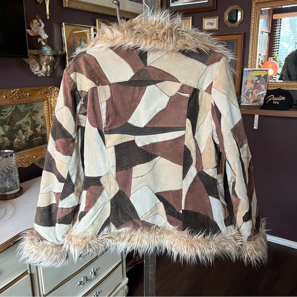 Vintage Y2K Outbrook Patchwork Leather Penny Lane Afghan Jacket Small - Picture 10 of 13
